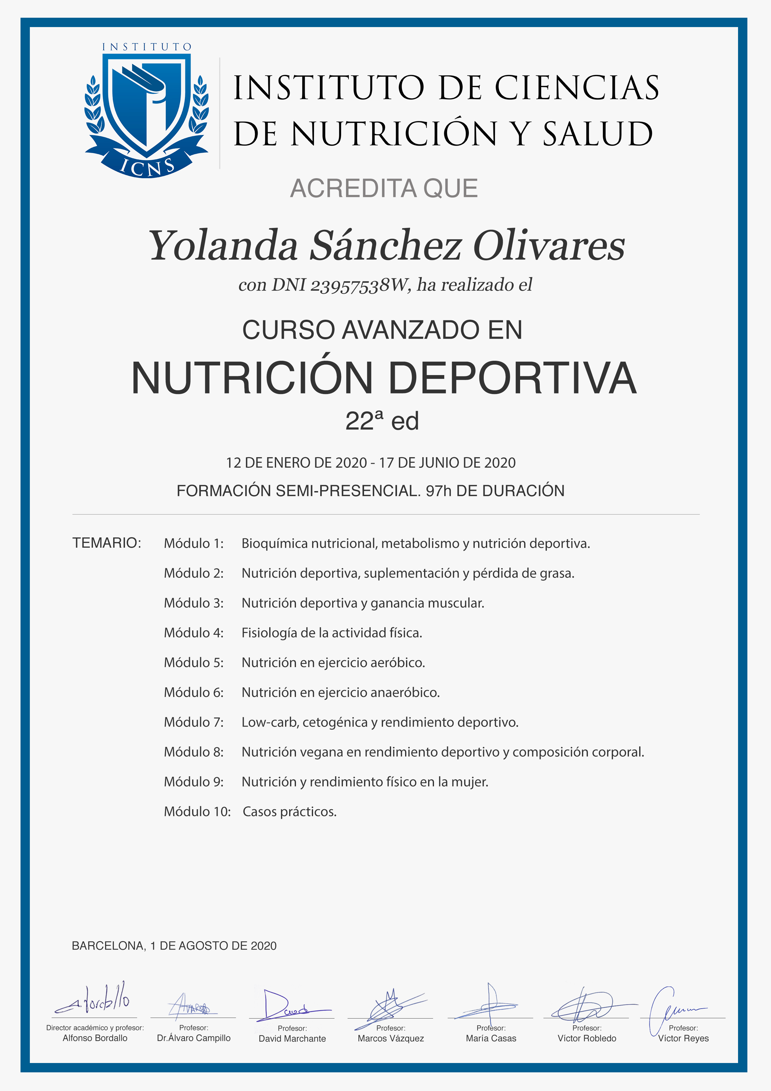 Perfil de Yolanda Snchez Olivares, Dietista